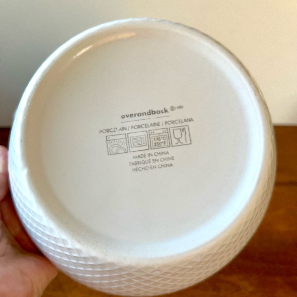 Set of 2 Over and Back Bowls, What A Dish, White, Embossed Criss Cross, Diamond - Picture 9 of 9